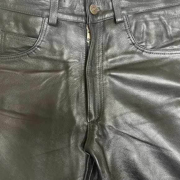 KOOKIE 100% Leather Motorcycle Pants with Blue Stripe on the sides (size: 30)